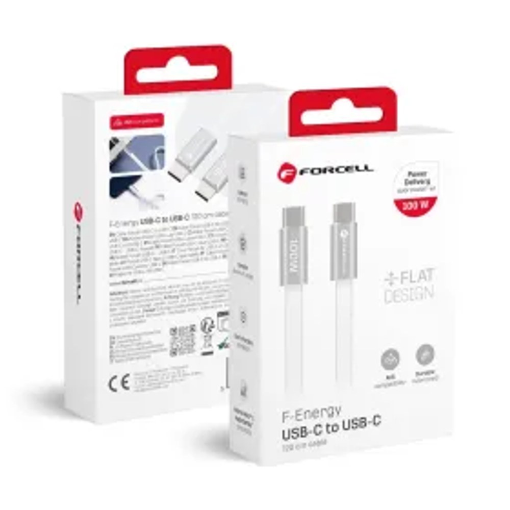 Kabel USB C na USB C F-Energy QC4.0 PD 5A 100W Cafule Flat 1,2m CCFN23 bílý