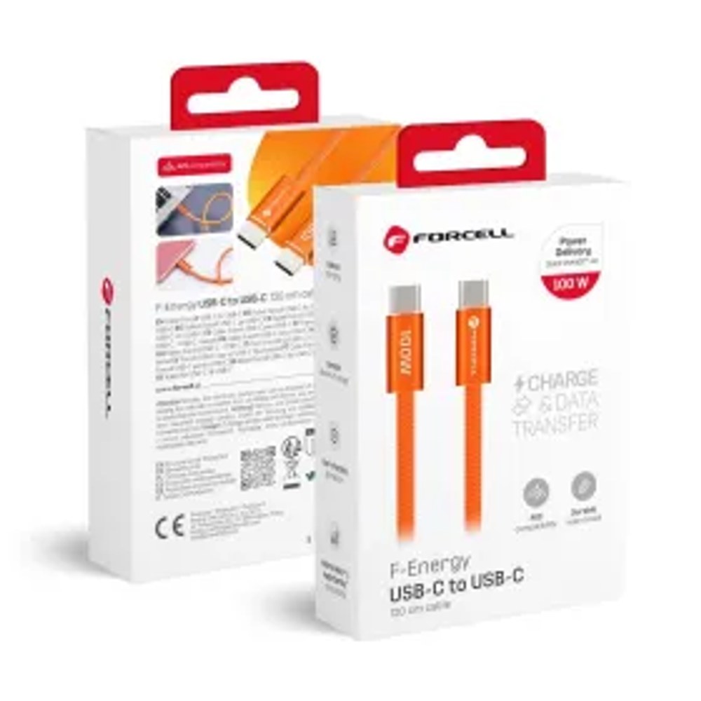 Kabel USB C na USB C F-Energy QC4.0 PD 5A 100W Cafule Flat 1,2 m CCFN23 oranžový