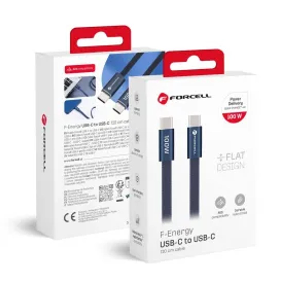Kabel USB C na USB C F-Energy QC4.0 PD 5A 100W Cafule Flat 1,2 m CCFN23 tmavě modrý