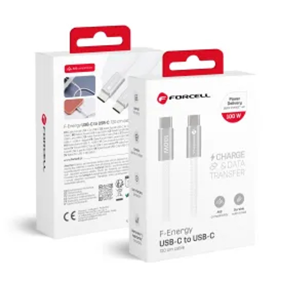 Kabel USB C na USB C F-Energy QC4.0 PD 5A 100W Cafule Color 1,2 m ACYH23 bílý