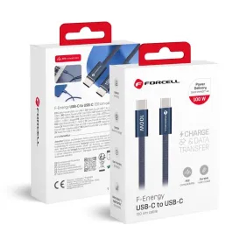 Kabel USB C na USB C F-Energy QC4.0 PD 5A 100W Cafule Color 1,2 m ACYH23 tmavě modrý