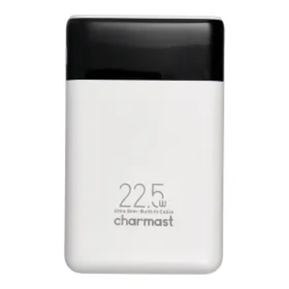Powerbanka Charmast W1202 PD3.0 3A 22,5W 10000 mAh s vestavěnými kabely USB C / Lightning bílá