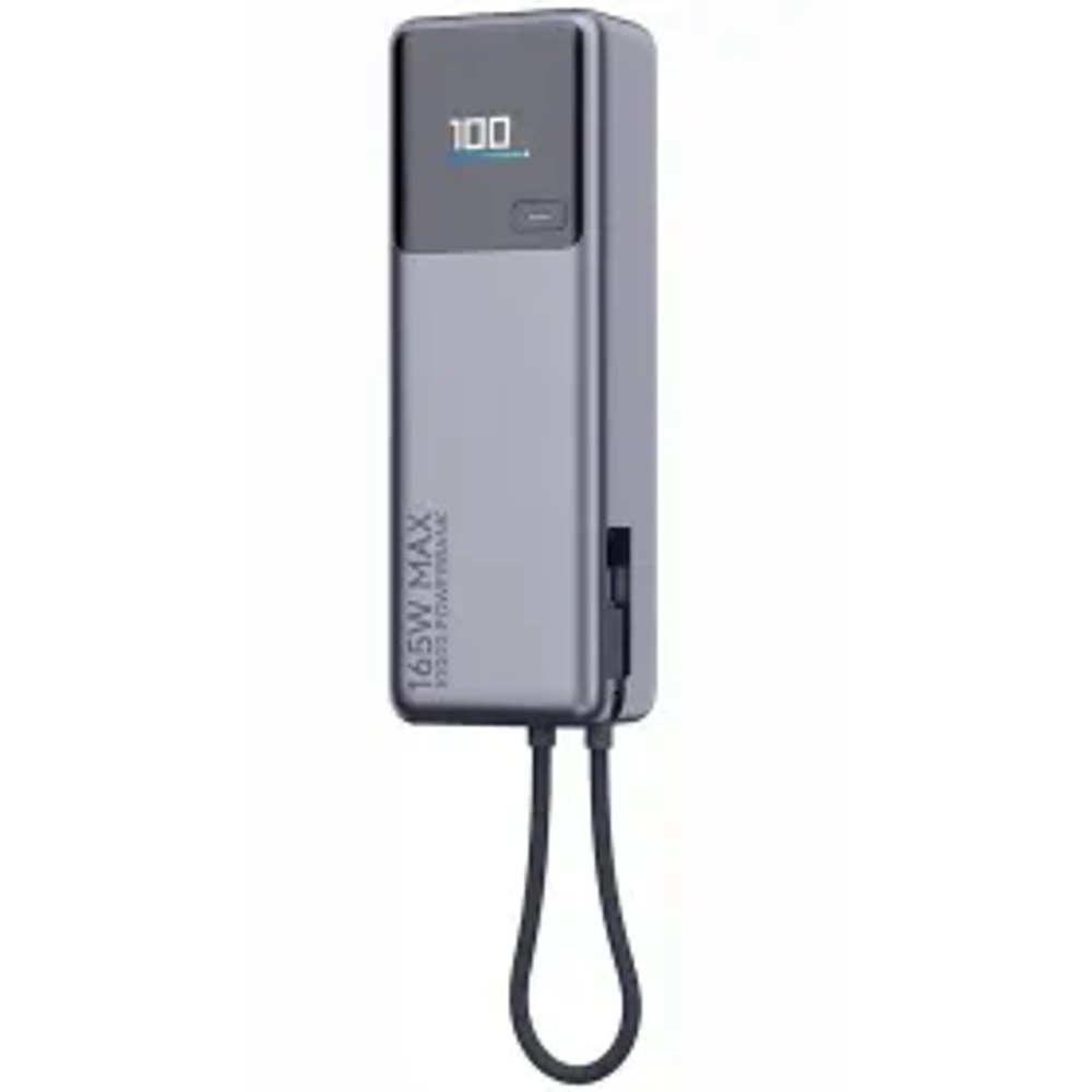 Powerbanka Xiaomi 10000 mAh QC PD 165W s vestavěným kabelem USB C PB1165MI s LED displejem šedá