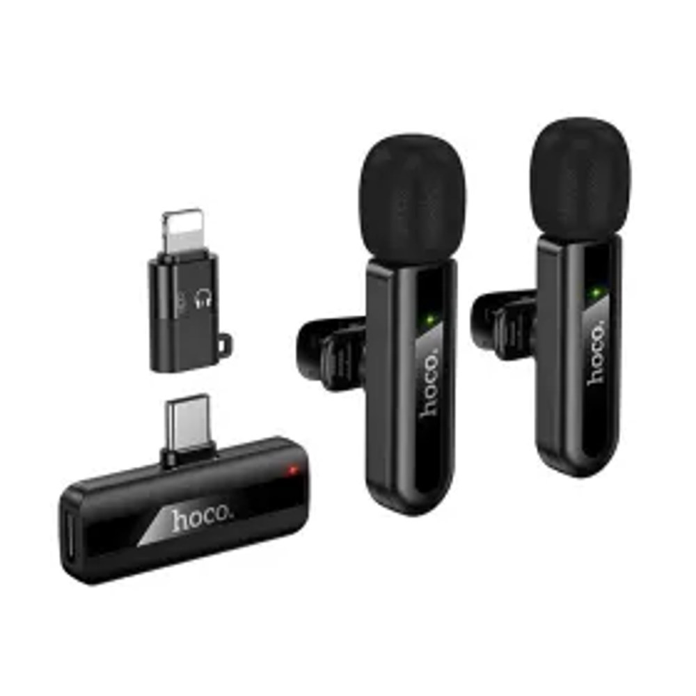 Bezdrátový dvojitý mikrofon Lightning / USB C Hoco L20A černý