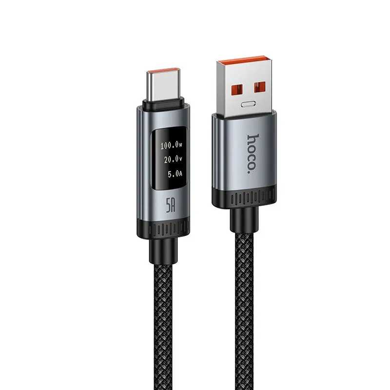 Datový kabel s digitálním displejem USB A na USB C Hoco PD 6A 100W 1,2 m U148 černý