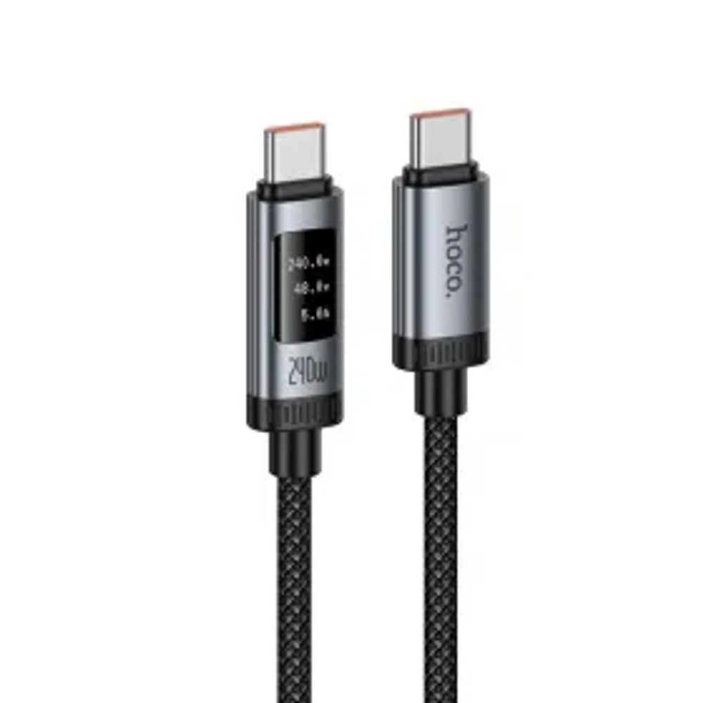 Datový kabel s digitálním displejem USB C na USB C Hoco PD 6A 240W 1,2 m U148 černý