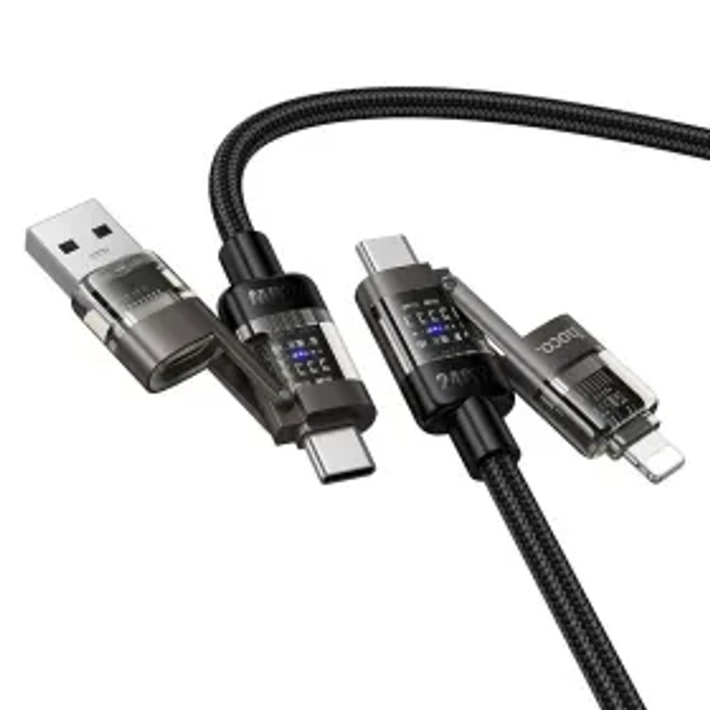 Kabel 4v1 USB A/C na USB C/Lightning Hoco 240W 1,2 m U151 černý