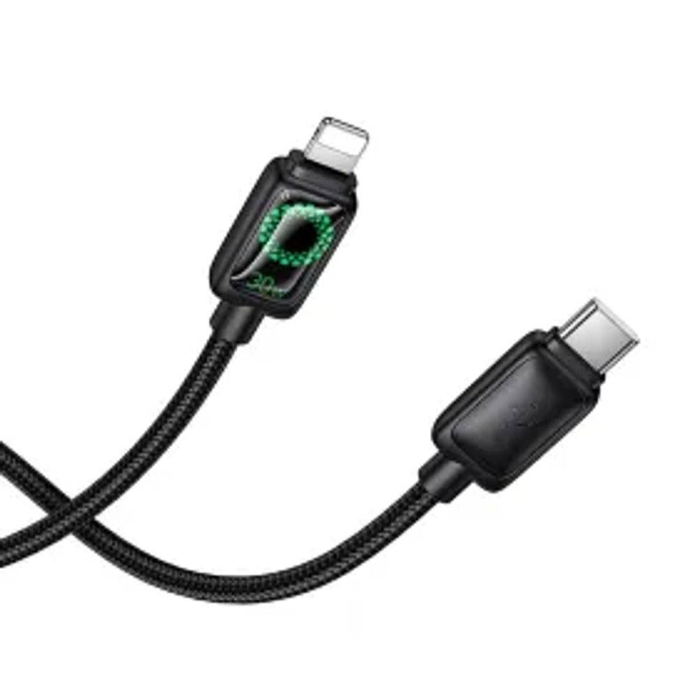 Kabel s LCD USB C na Lightning Hoco PD 30W 1,2 m U146 černý