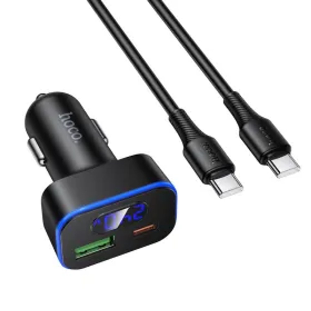 Nabíječka do auta Hoco USB A + USB C PD QC3.0 48W + kabel USB C na C Z63B černá