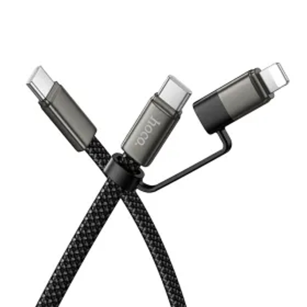 Plochý kabel USB C na USB C/iP 2v1 Hoco 3A 60W 1 m X125 černý