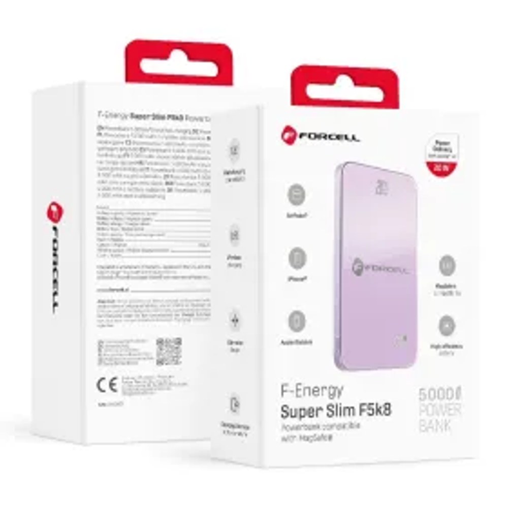 Powerbanka kompatibilní s MagSafe F-Energy SuperSlim F5K8 QC4.0 PD3.0 15W 5000 mAh fialová
