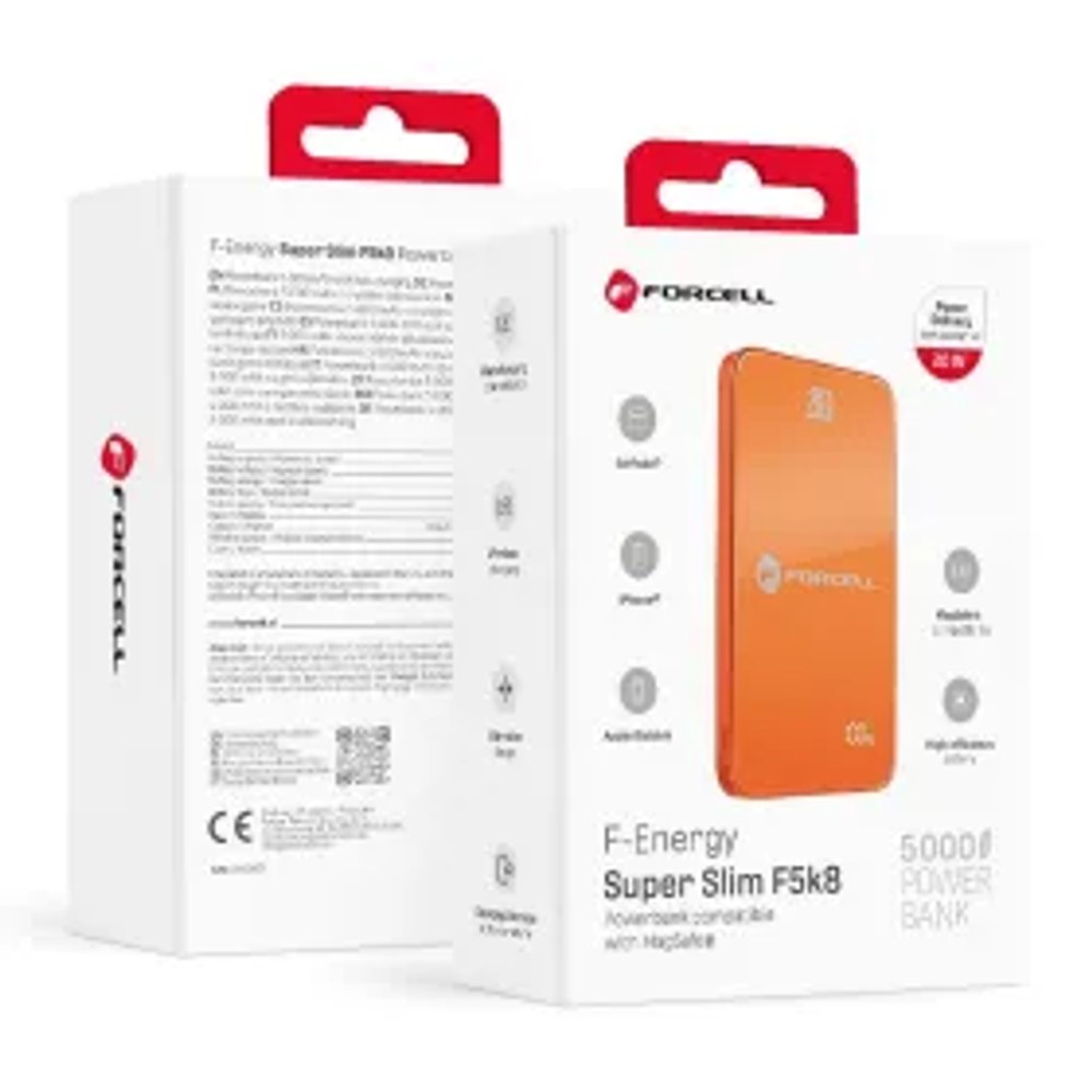 Powerbanka kompatibilní s MagSafe F-Energy SuperSlim F5K8 QC4.0 PD3.0 15W 5000 mAh oranžová