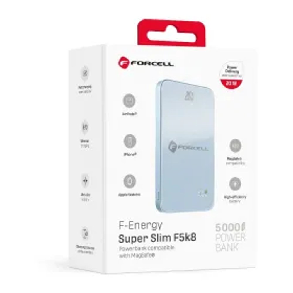 Powerbanka kompatibilní s MagSafe F-Energy SuperSlim F5K8 QC4.0 PD3.0 15W 5000 mAh modrá