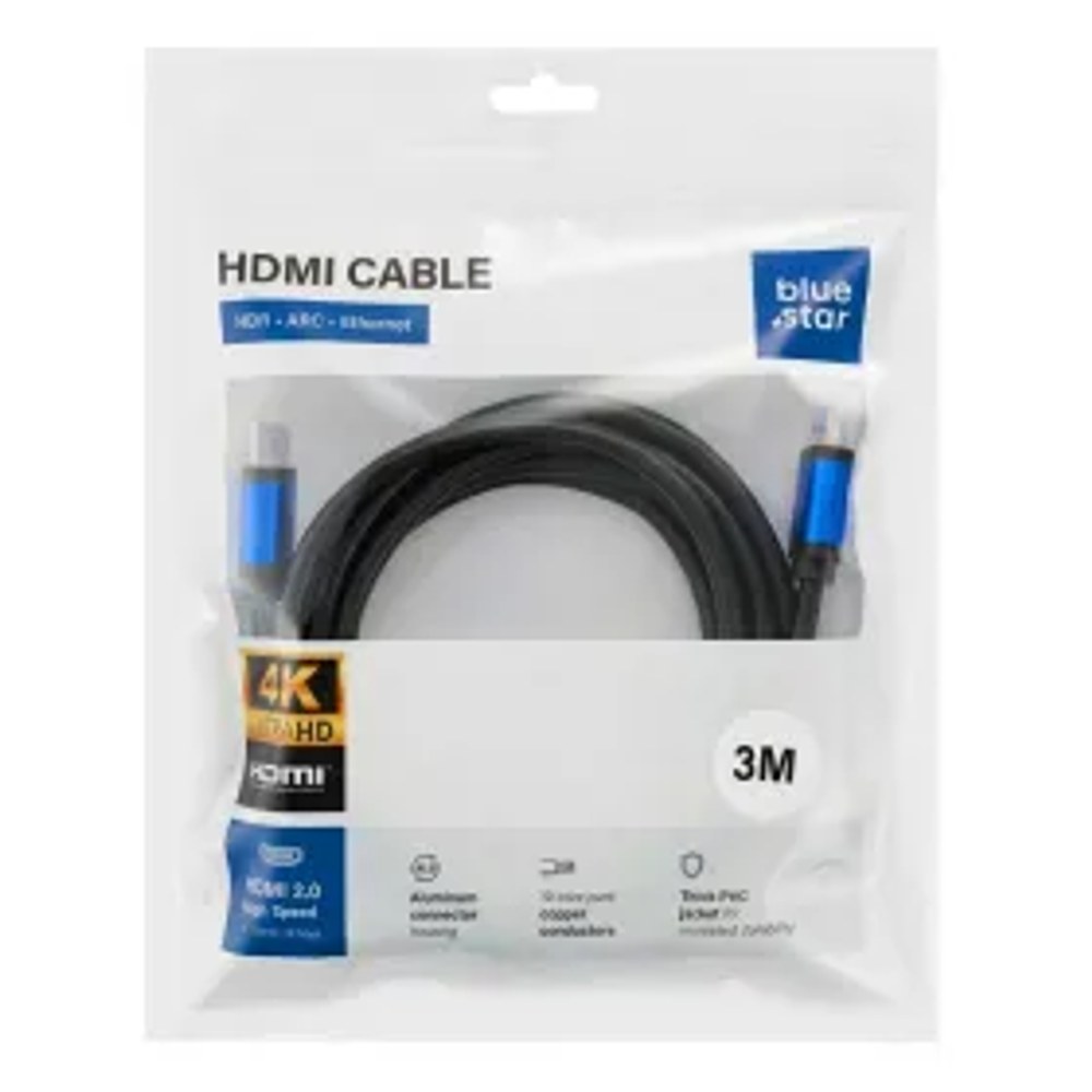 Kabel HDMI 2.0 Blue Star 4K 120Hz - vysoká rychlost, HDR, ARC, Ethernet, AWM, 18Gbps 3 m černý