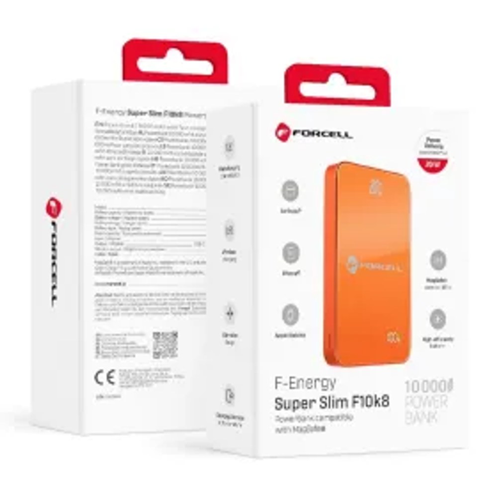 Powerbanka kompatibilní s MagSafe F-Energy SuperSlim F10K8 QC4.0 PD3.0 15W 10000 mAh oranžová