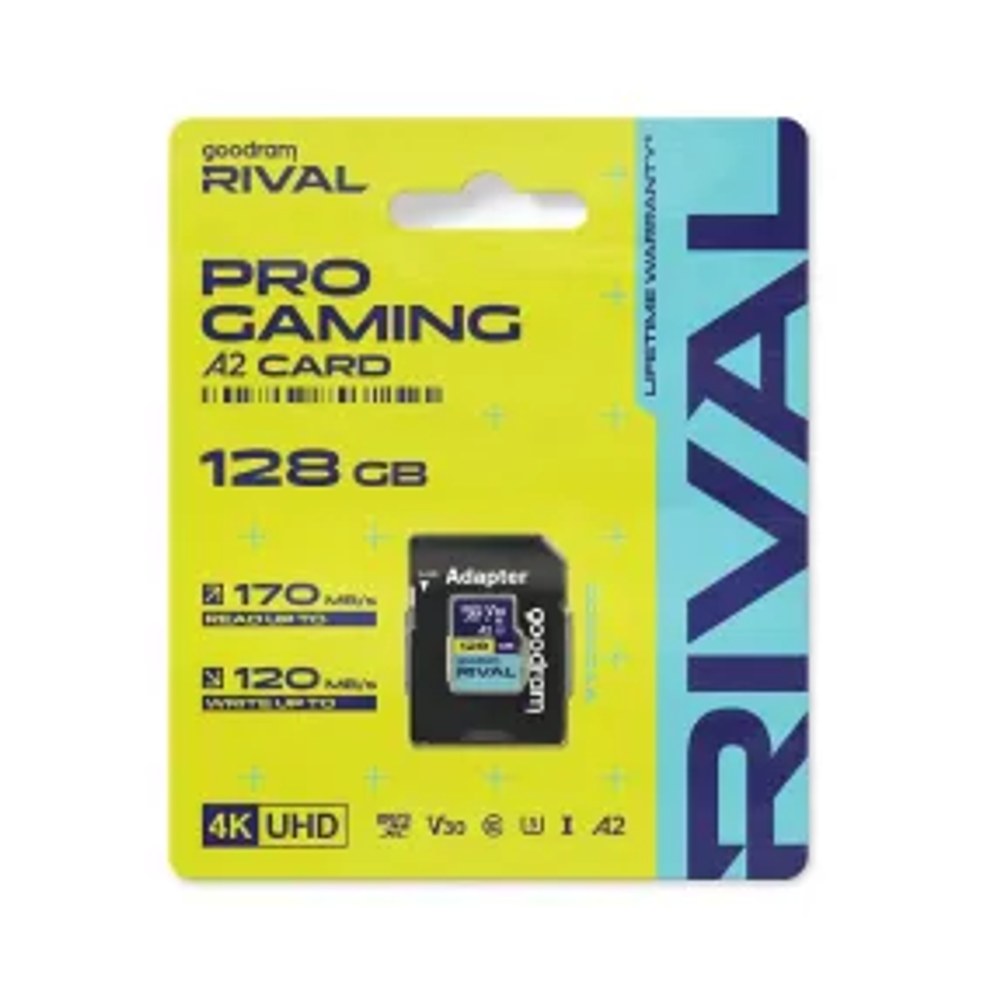 Paměťová karta GOODRAM RIVAL microSD 128 GB, 100 MB/s, třída 10, UHS-I, V30, A2, s adaptérem na SD