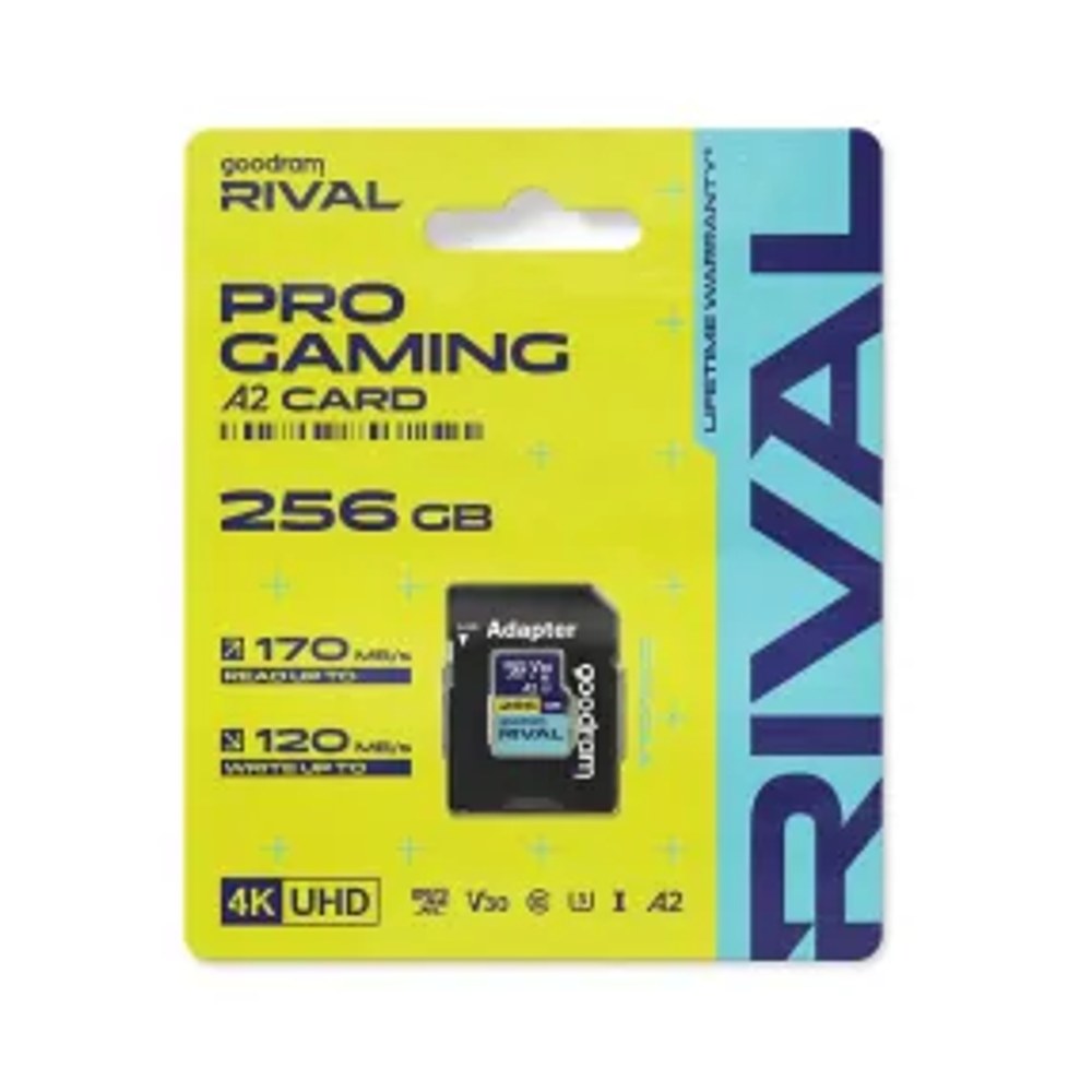 Paměťová karta GOODRAM RIVAL microSD 256 GB, 100 MB/s, třída 10, UHS-I, V30, A2, s adaptérem na SD