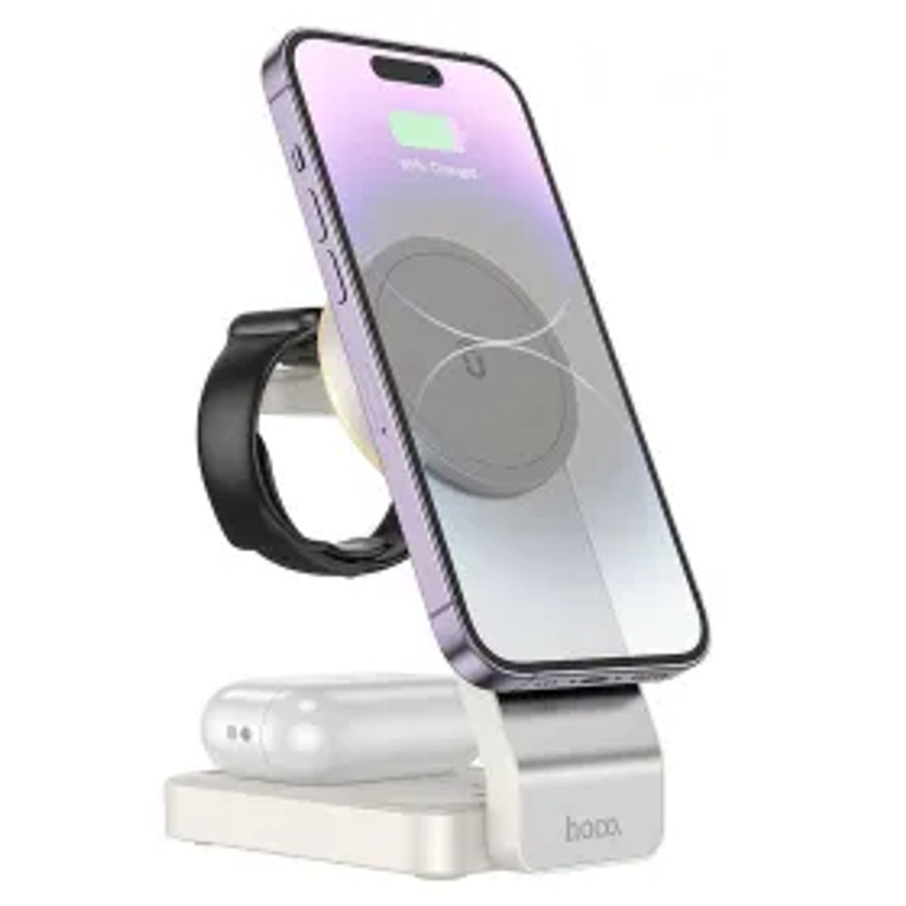 HOCO bezdrátová nabíječka 3v1 15W kompatibilní s MagSafe Motorcycle CQ3 bílá