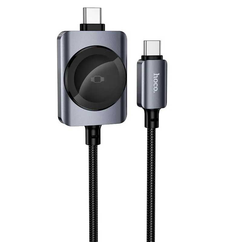 Hoco kabel USB C na USB C PD100W s bezdrátovým nabíjením pro Apple Watch 1,2 m CW66 černý