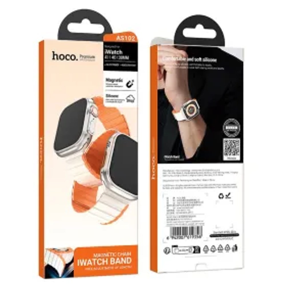 HOCO magnetický silikonový řemínek pro Apple Watch 42 / 44 / 45 / 49 mm AS102 starlight s oranžovou barvou