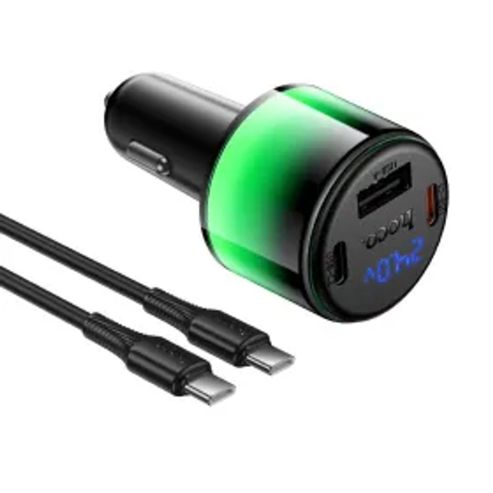 Autonabíječka Hoco USB-A + 2x USB-C PD QC3.0 37 W + kabel USB-C na USB-C Z69A, černá