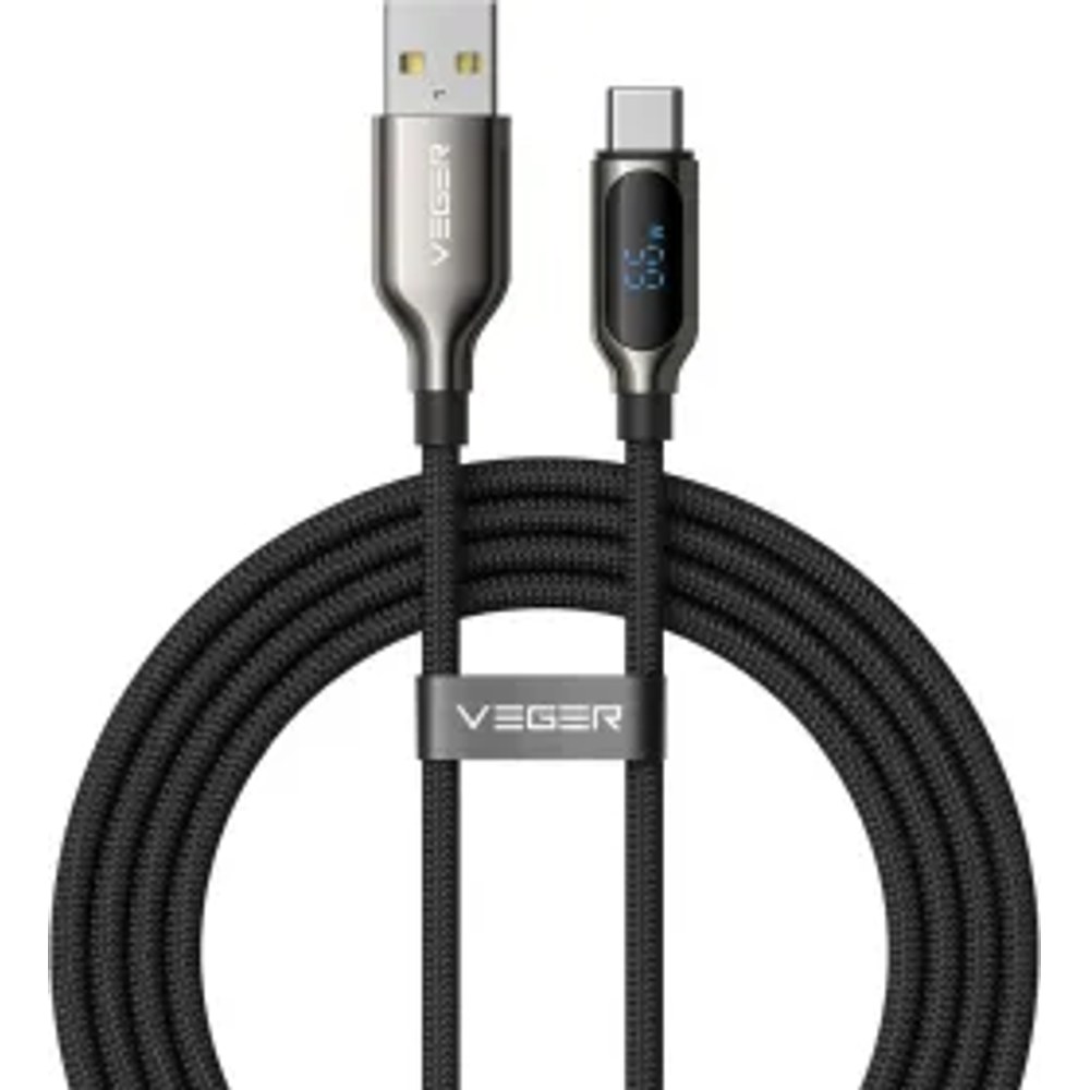 Kabel s LED displejem, USB A na Type-C, VEGER PD 3A 66W, AC1-XHJ, 1,2 m, černý