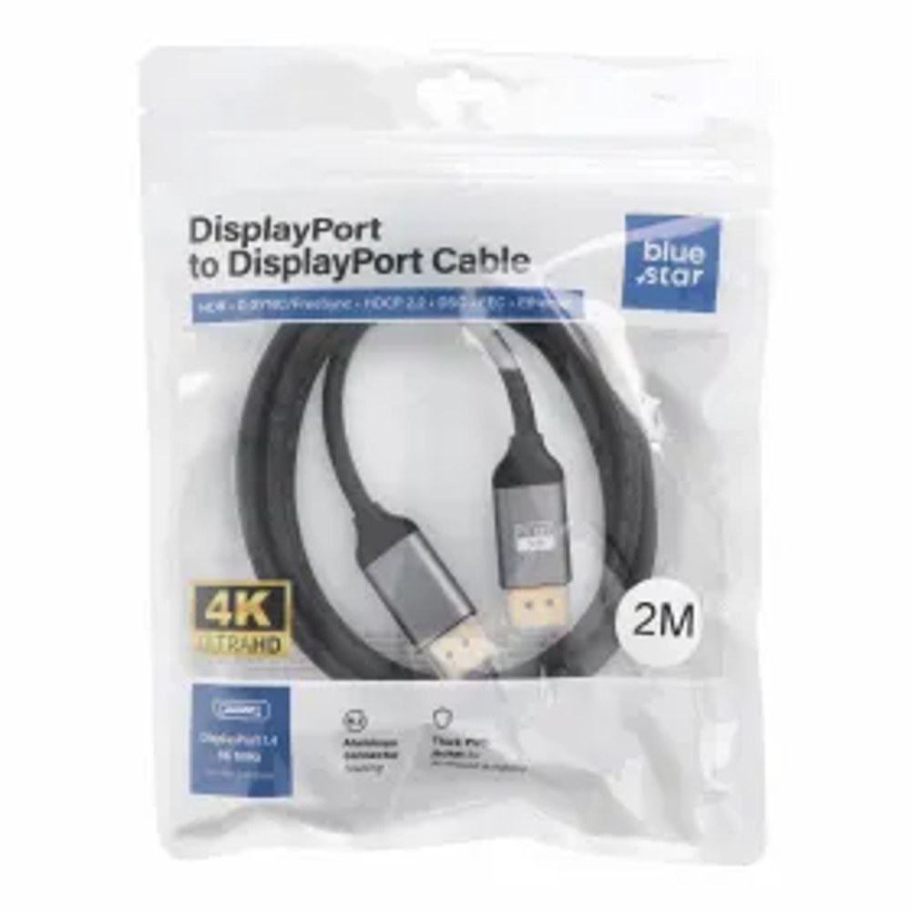 Kabel DisplayPort – DisplayPort 1.4 Blue Star 4K 120 Hz – vysokorychlostní, HDR, Ethernet, G-SYNC/FreeSync, 32 Gbp, 2 m, černý