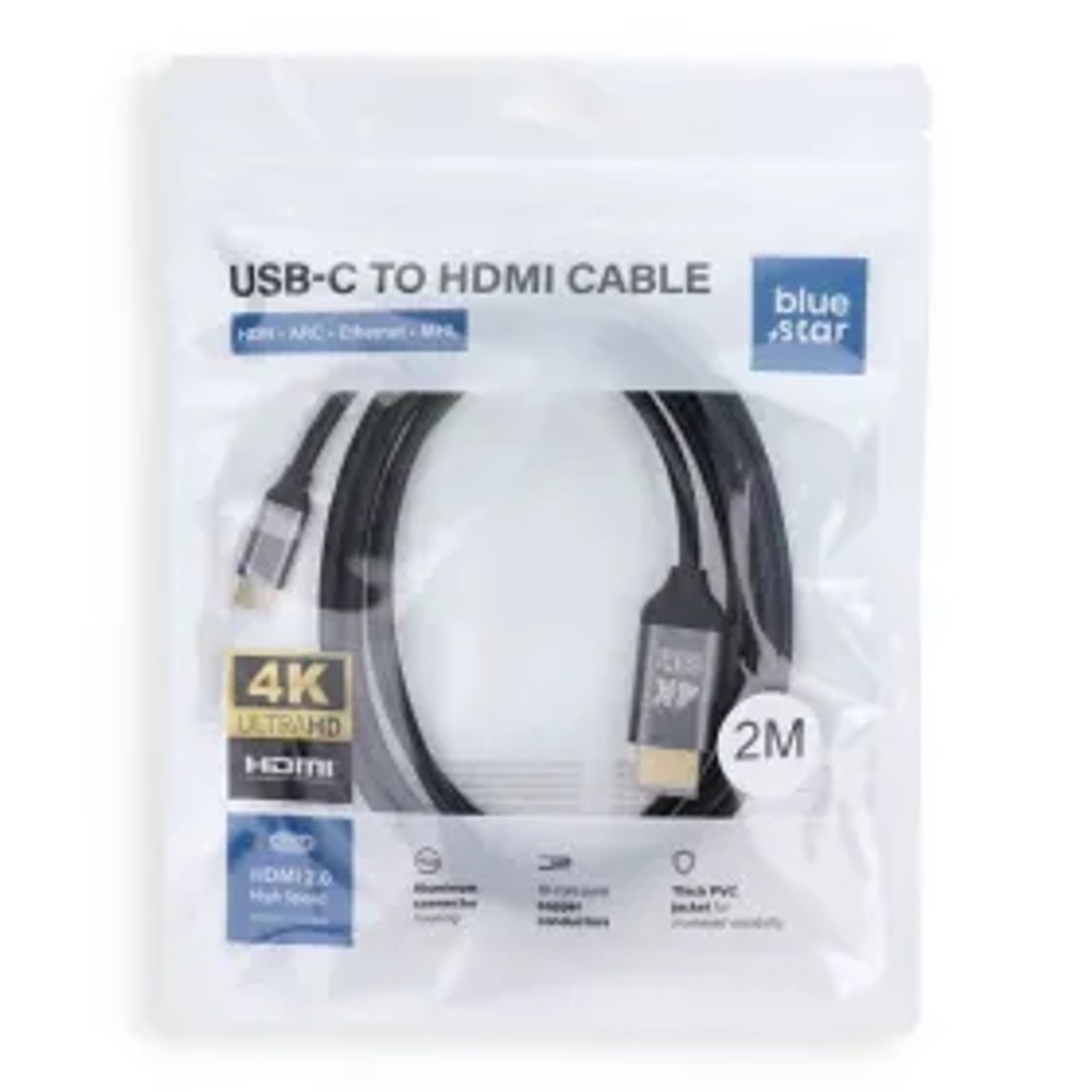 Kabel USB-C na HDMI Blue Star 4K 60 Hz – vysokorychlostní, HDR, ARC, Ethernet, AWM, 2 m, černý