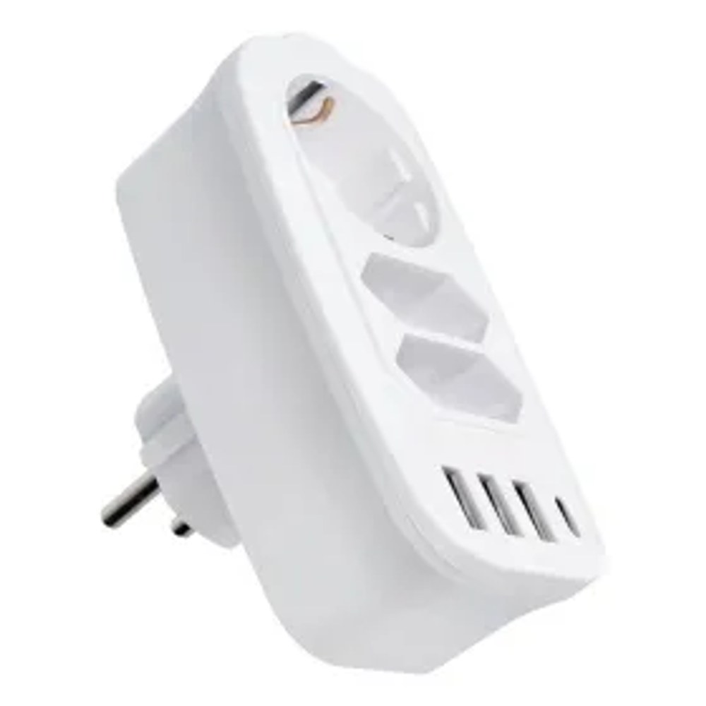 Rozbočovač se 3 zásuvkami (max. 16 A), 3 porty USB-A a 1 portem USB-C, E06, bílý