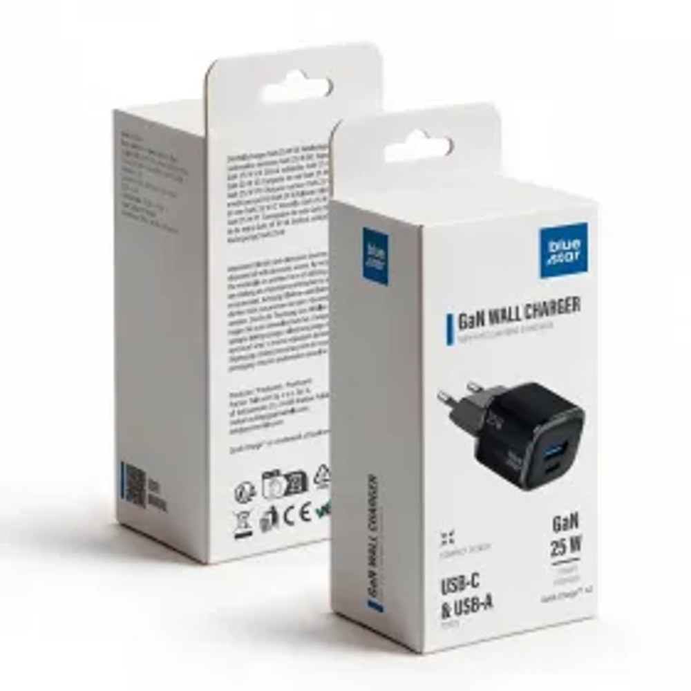 Nabíječka na telefon Blue Star Nano GaN USB-C + USB-A QC4.0 PD 3 A 25 W VT-331, černá