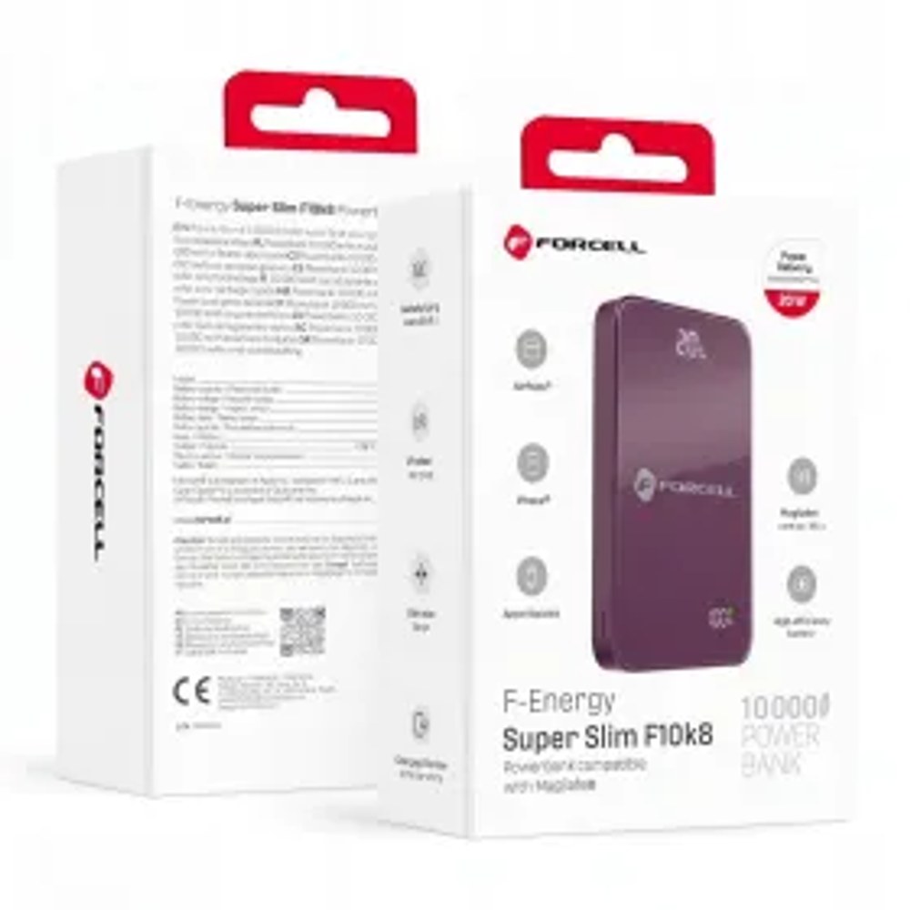 Powerbanka kompatibilní s MagSafe F-Energy SuperSlim F10K8 QC4.0 PD3.0 15 W 10 000 mAh, třešňová