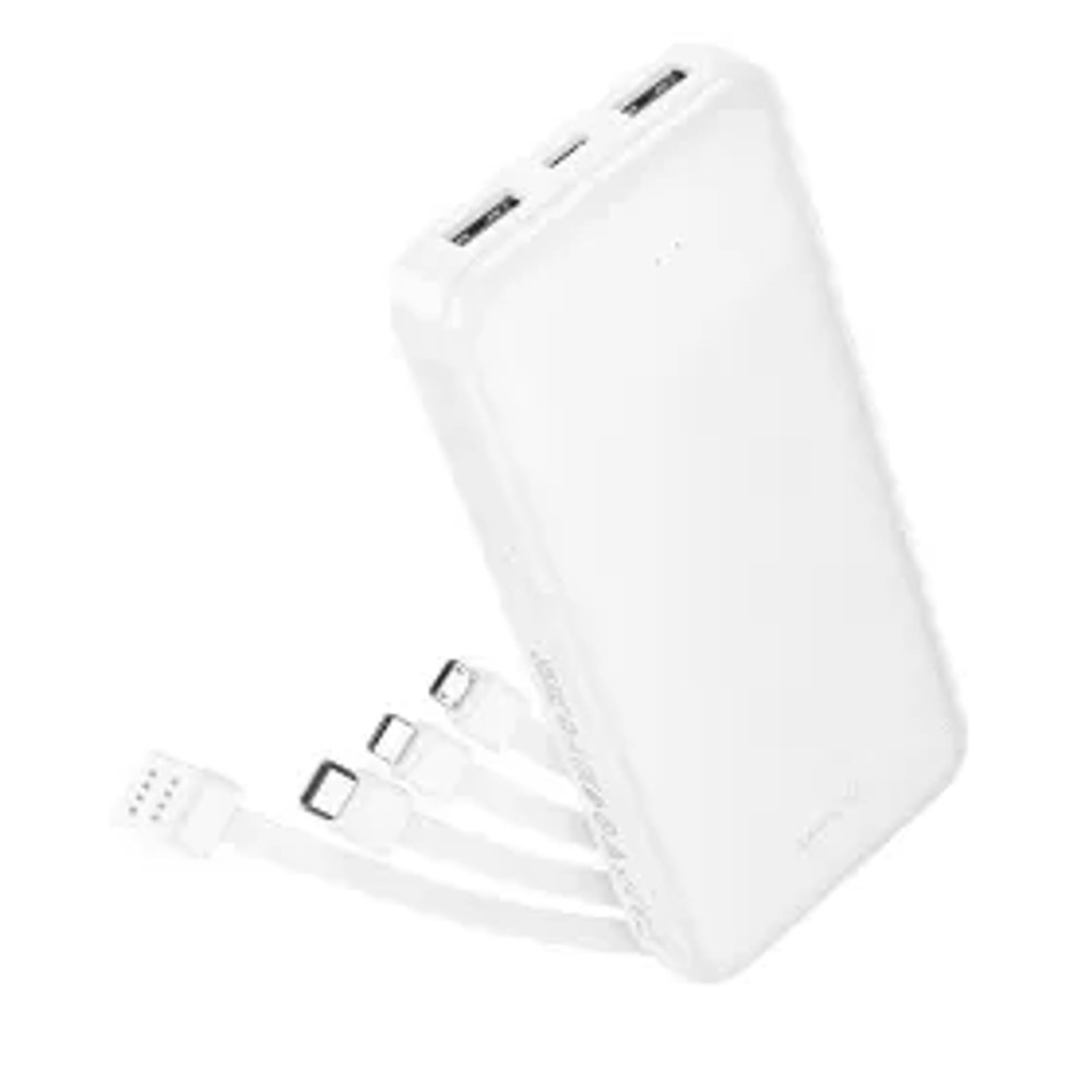 Powerbanka Hoco 10000 mAh 2A se čtyřmi vestavěnými kabely USB A + USB C + Lightning + Micro USB J163 bílá