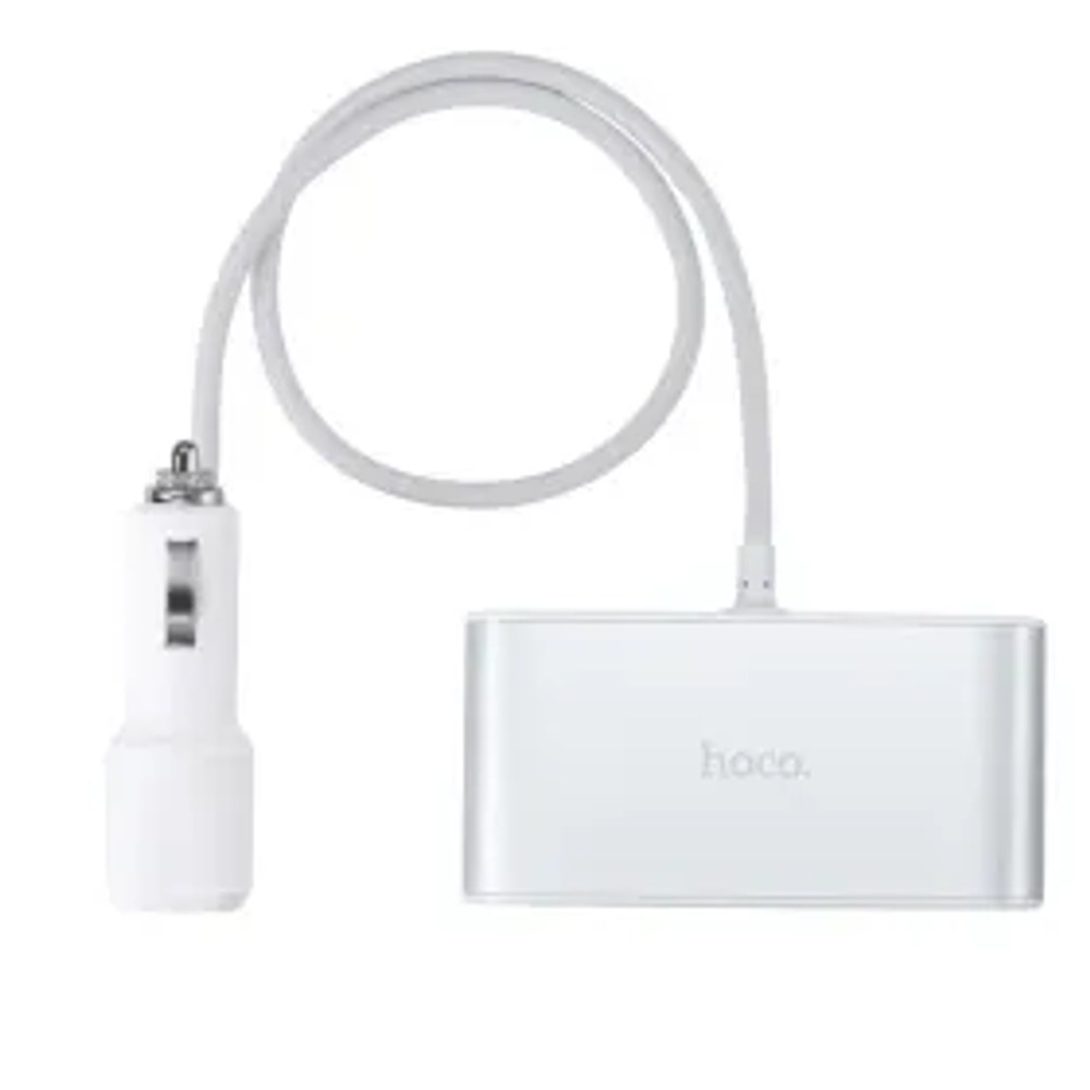 Rozbočovač do auta HOCO 3 v 1 s digitálním displejem + 2 x USB A 2,1 A Z13 stříbrný