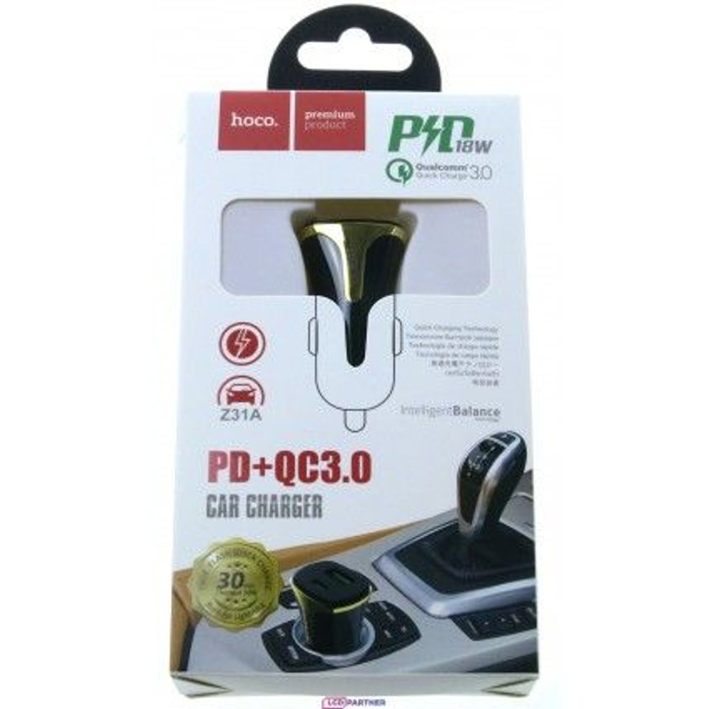 Hoco. Nabíječka do auta Z31A PD + QC 3,0 18 W černá