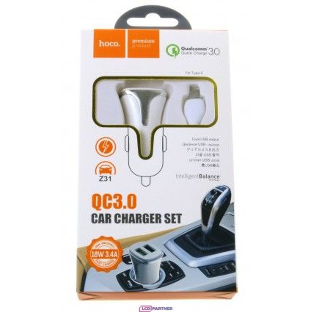 Hoco. Z31 USB port s nabíječkou na kabely typu C-QC 3.0 18W bílá
