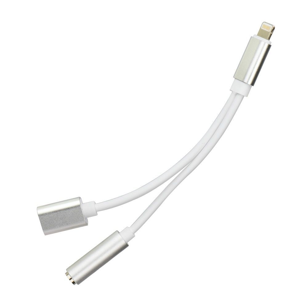 Adaptér HF/audio + nabíjení pro iPhone Lightning 8-pin do Jack 3,5mm stříbrný
