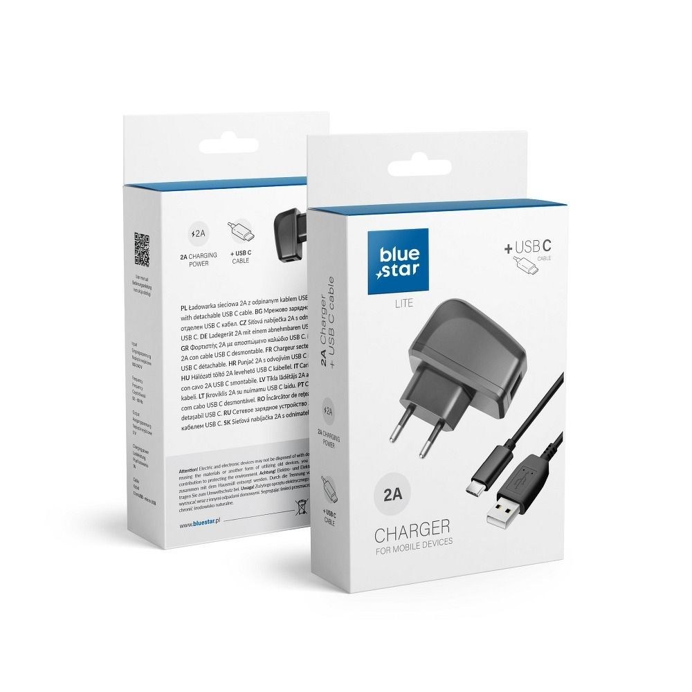 Cestovní nabíječka USB Type C Uniwersal 2A + kabel Blue Star Lite