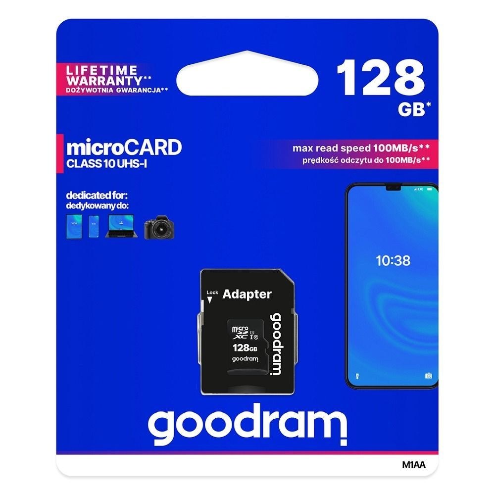 Paměťová karta GOODRAM microSD SD 128GB CLASS 10 UHS I 100MB/s s adaptérem
