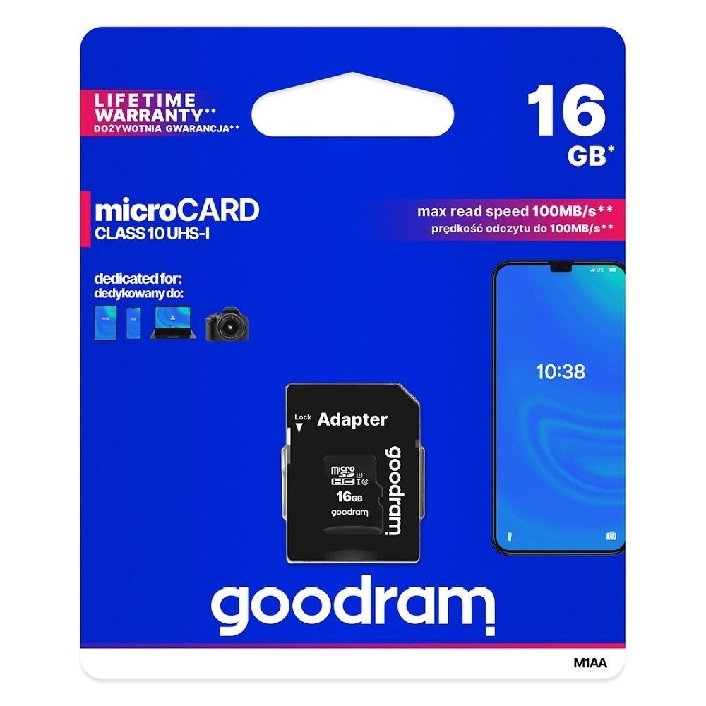 Paměťová karta GOODRAM microSD SD 16GB CLASS 10 UHS I 100MB/s s adaptérem