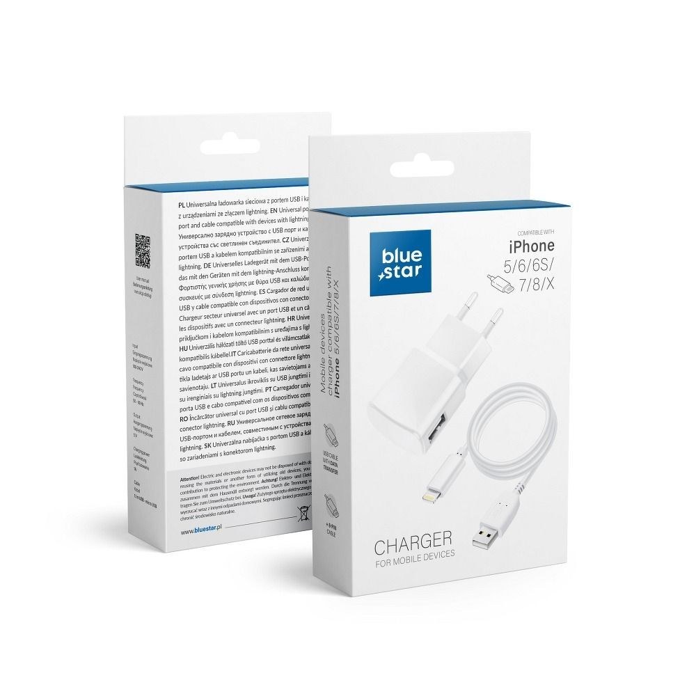 Cestovní nabíječka pro iPhone 5/6/6s/7/8/X Blue Star bílá