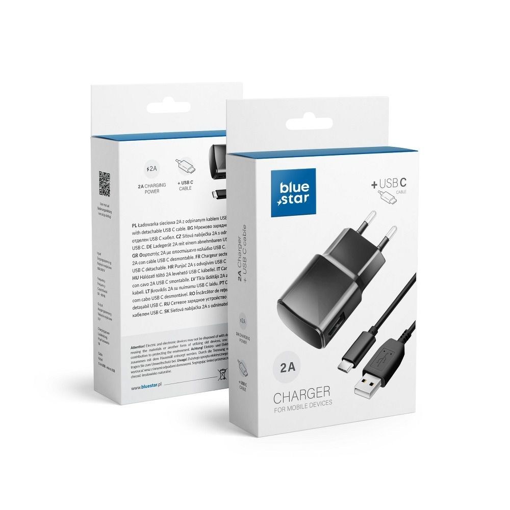 Cestovní nabíječka UNIVERSAL 2A se zásuvkou USB typu C - BLUE STAR