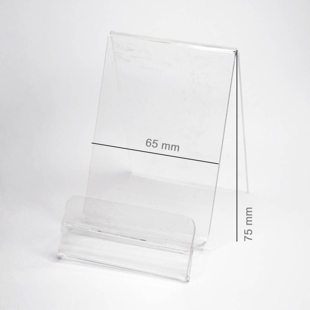Plexi vertikální držák s místem pro cenu (Smartphone - 65 mm)