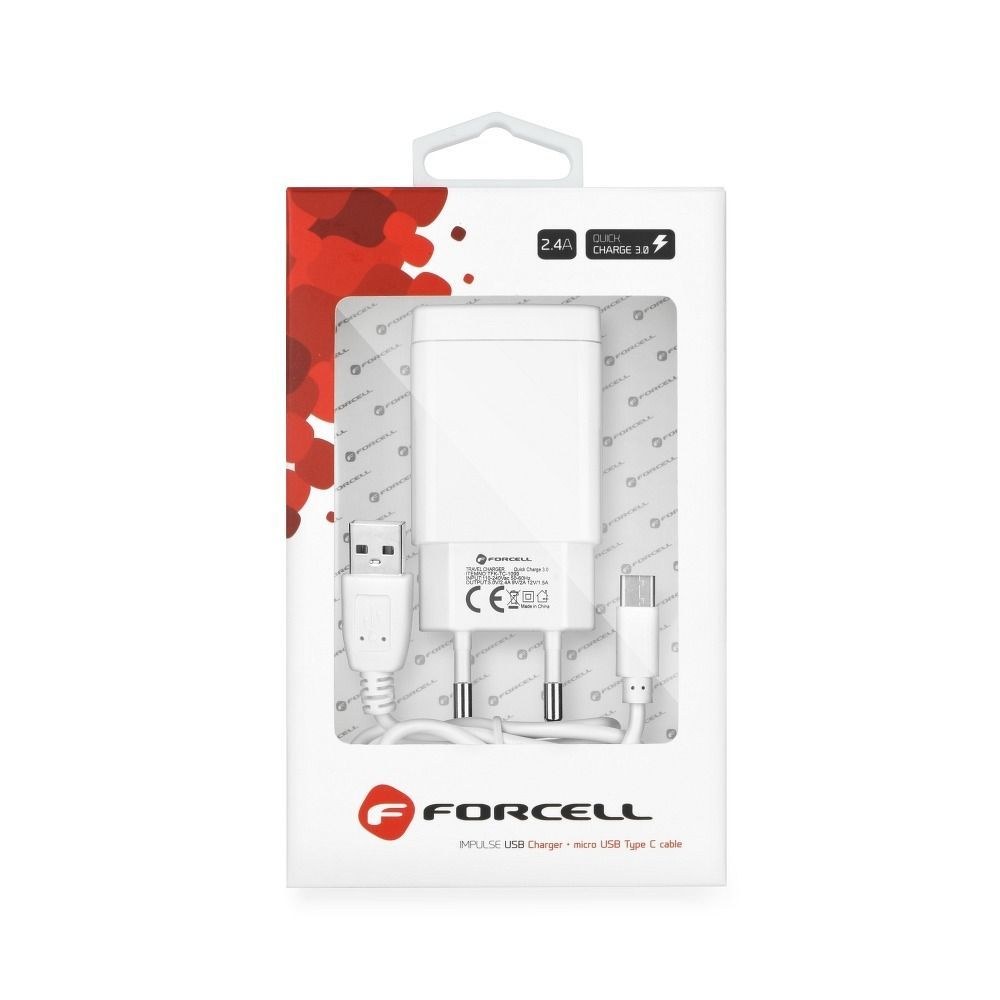 Cestovní nabíječka s USB zásuvkou typu C - 2,4A 18W s funkcí Quick Charge 3.0