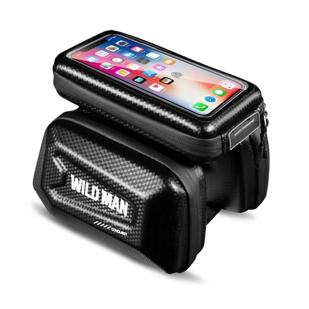 Držák na kolo / taška na přední nosník s dotykovým displejem se zipem WILDMAN E6S 1,2L 4"- 7"