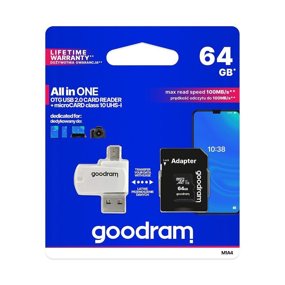GOODRAM ALL IN ONE M1A4 - čtečka karet se zásuvkou USB/micro USB + karta micro SD 64GB