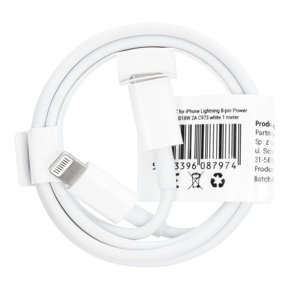 Kabel typu C pro iPhone Lightning 8pin Power Delivery PD18W 2A C973 bílý 1 metr