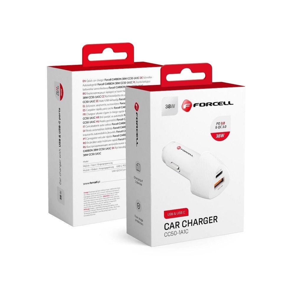 CARBON autonabíječka Typ C 3.0 PD20W + USB QC3.0 18W 5A CC50-1A1C bílá (celkem 38W)
