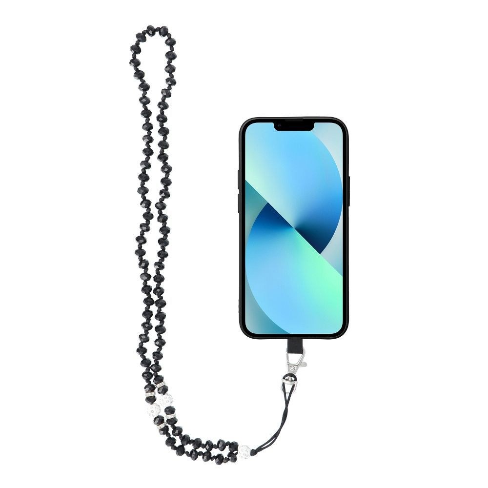 Přívěsek CRYSTAL DIAMOND na telefon / délka šňůrky 74cm (37cm do poutka) / na krk - černá