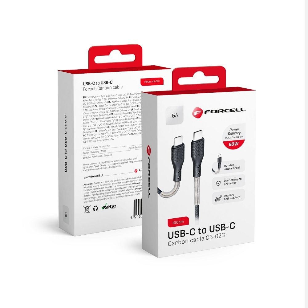 Uhlíkový kabel Typ C toTyp C 3.0 QC Power Delivery PD60W CB-02C black 1 metr