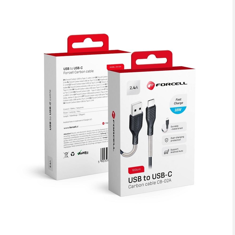 Uhlíkový kabel USB na typ C 2.0 2,4A CB-02A black 1 metr